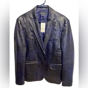 International concept Navy blue faux Leather Blazer